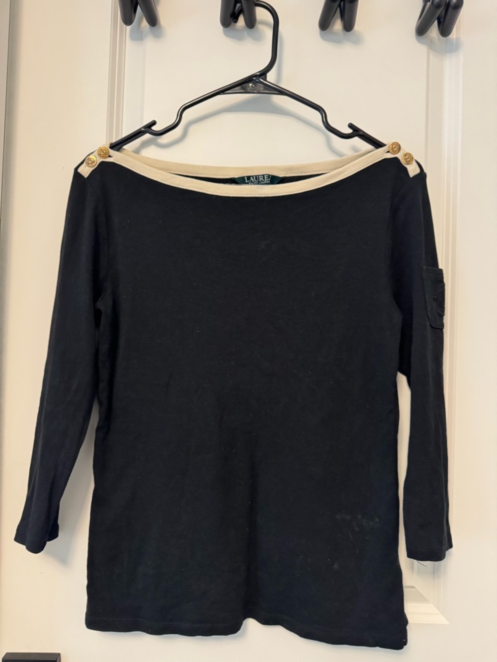Ralph Lauren Black Knit Top with Cream Trim
